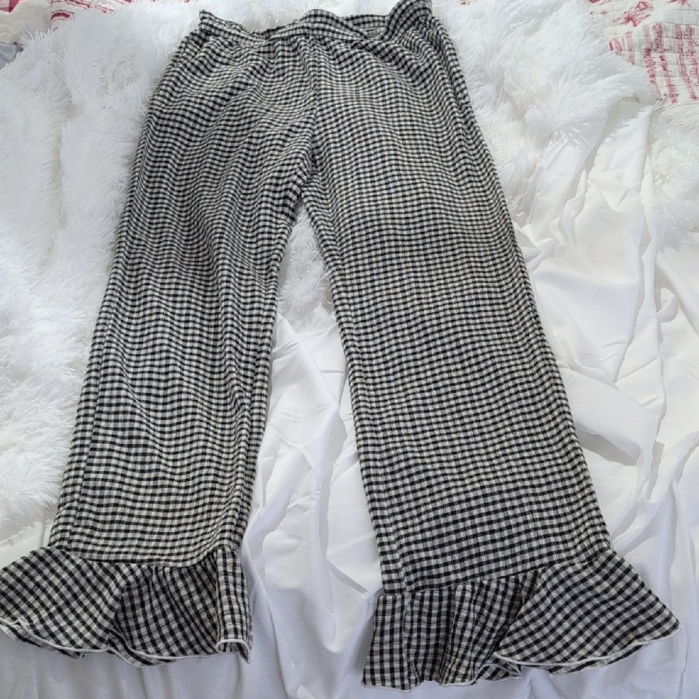Urban Outfitters Black & White Gingham Ruffle Hem Pants